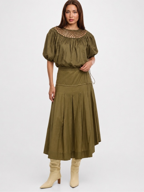 Merlette Dresses & Skirts - Merlette Set Bonnier Blouse and Lynnton Pleated Midi Skirt Olive Green Size 8/M